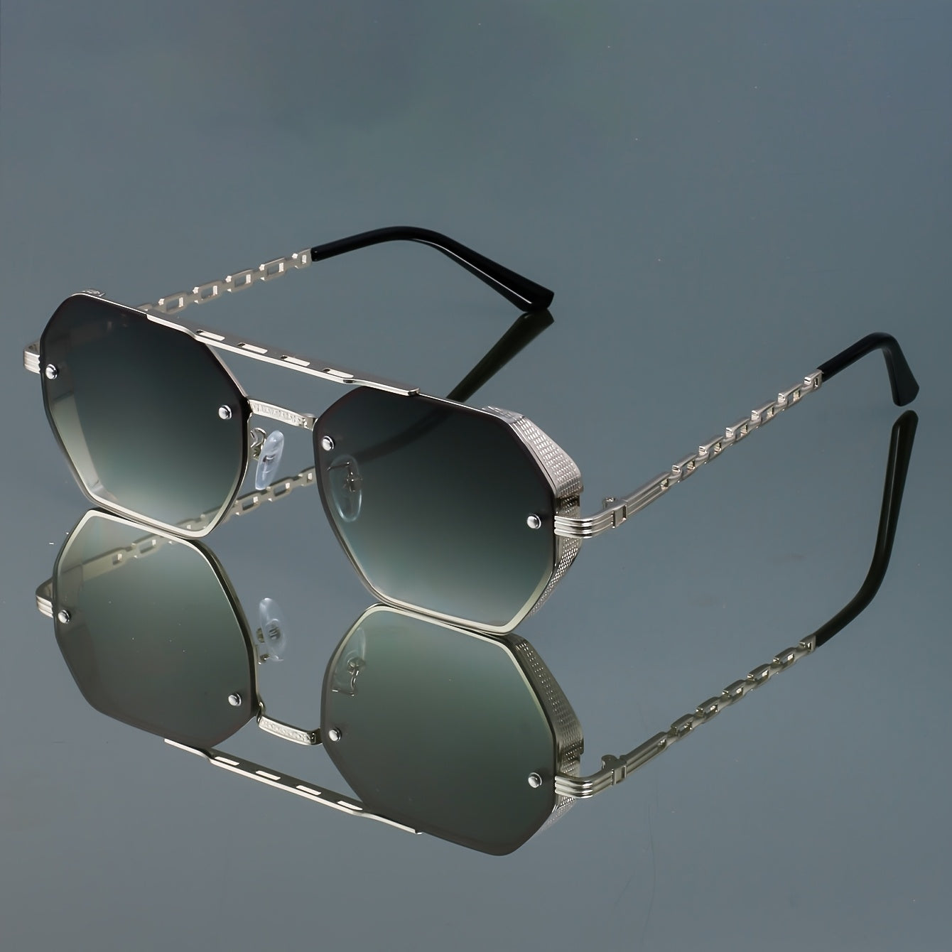 Metal Rectangular Glasses with Unique Double Bridge and Side Cut