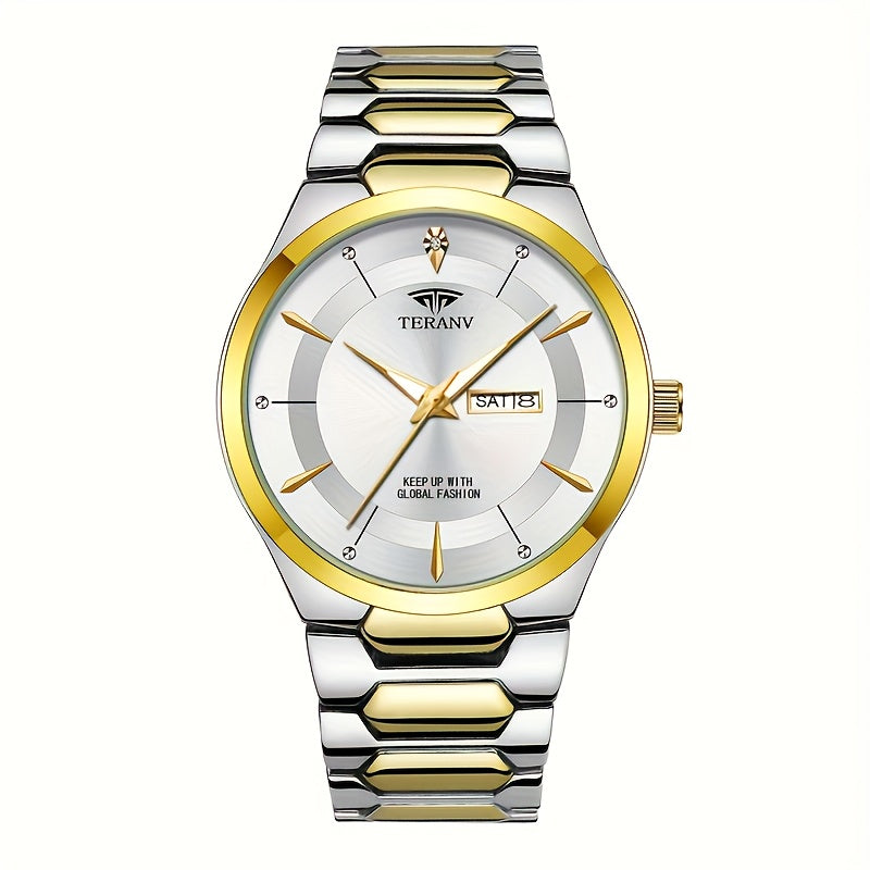 1 Men's Luxury Business Style Watch - 30m, Luminescent Analog Quartz Watch with Date/Day Display, Black & Golden Dial, Multi-Zone Time, Chronograph-Free Operation,, Ideal for Formal & Casual Attire, Ideal Gift for Men - Sleek