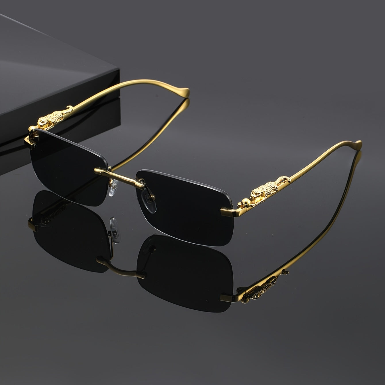 Glasses with Golden Frame and Leopard Print Design