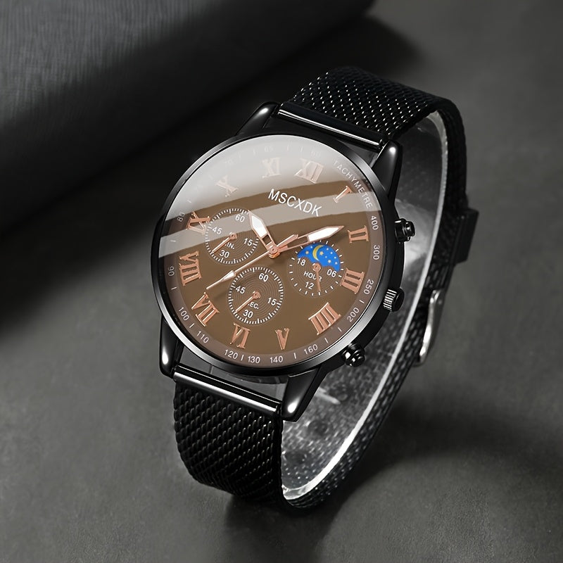 10pcs Men'S Luxury Fashion Quartz Watch Set -