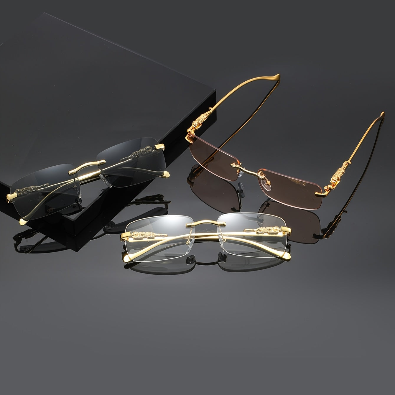 Glasses with Golden Frame and Leopard Print Design